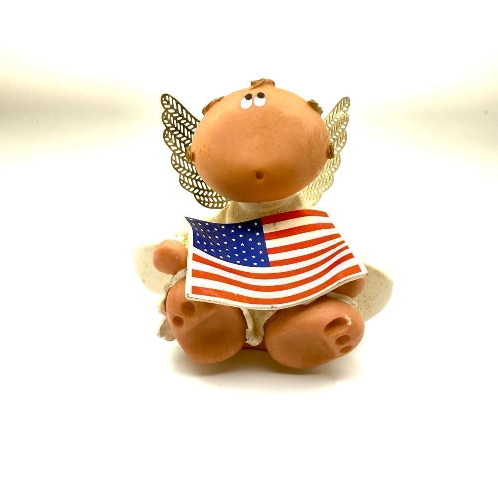 Angel Cheeks Kirk's Kritters Figurine's Patriotic Carrying Flag